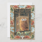ヴィンテージフクロウと魔女ハロウィン 招待状 (正面)