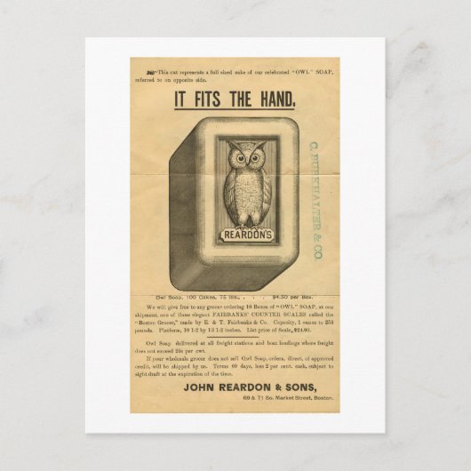 ヴィンテージフクロウのせっけん – 手に合う ポストカード (正面)