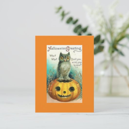 ヴィンテージフクロウのカボチャのハロウィンポストカード ポストカード (スタンド正面)