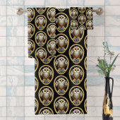 ヴィンテージフクロウのビーズのモチーフ – アールデコ – 名前の追加 バスタオルセット