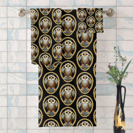 ヴィンテージフクロウのビーズのモチーフ – アールデコ – 名前の追加 バスタオルセット