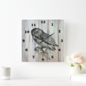 ヴィンテージフクロウの国のホームオフィスの時計 スクエア壁時計 (ホーム)