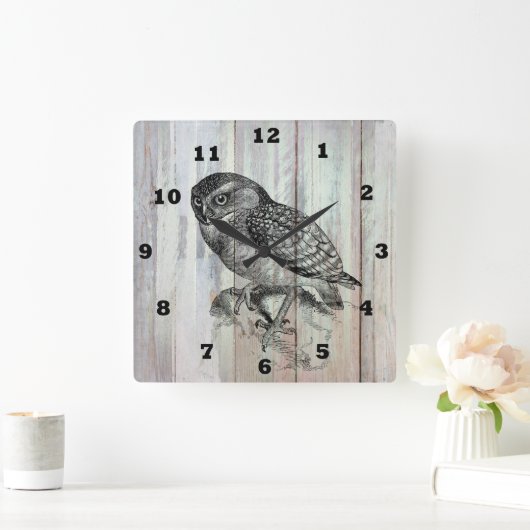 ヴィンテージフクロウの国のホームオフィスの時計 スクエア壁時計 (ホーム)