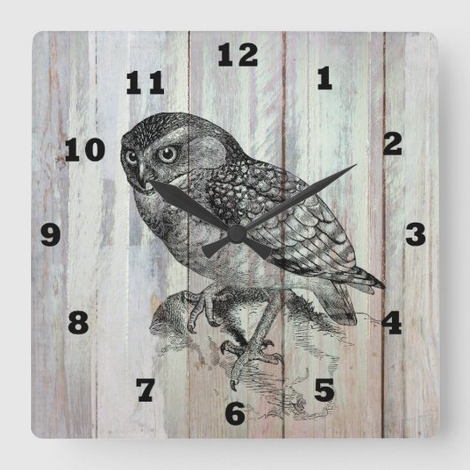 ヴィンテージフクロウの国のホームオフィスの時計 スクエア壁時計 (正面)