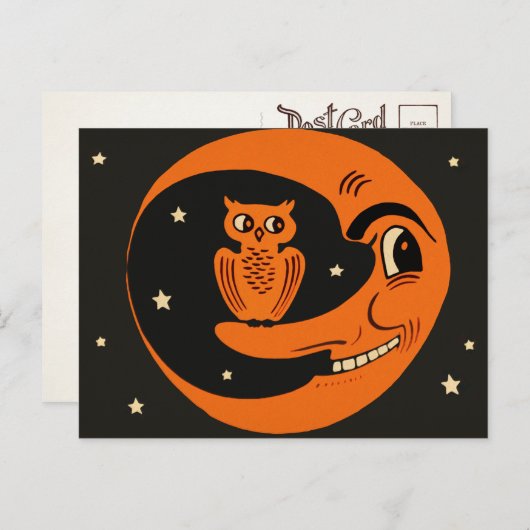 ヴィンテージフクロウの月はがき ポストカード (正面/裏面)
