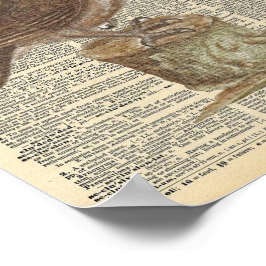 ヴィンテージフクロウの木の切り株ヴィンテージ辞書ページ ポスター (角)