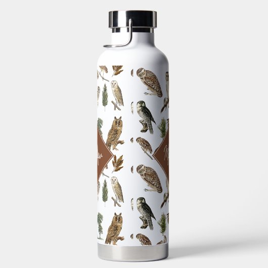 ヴィンテージフクロウの森の模様モノグラム ウォーターボトル (右面)