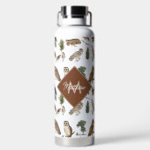 ヴィンテージフクロウの森の模様モノグラム ウォーターボトル (背面)