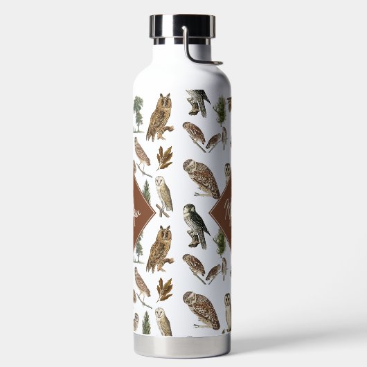 ヴィンテージフクロウの森の模様モノグラム ウォーターボトル (左面)