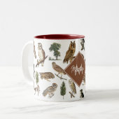 ヴィンテージフクロウの森の模様モノグラム ツートーンマグカップ (正面左)