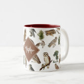 ヴィンテージフクロウの森の模様モノグラム ツートーンマグカップ (正面右)