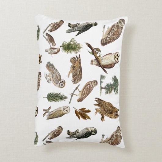 ヴィンテージフクロウの水彩林の模様 アクセントクッション (裏面(縦))