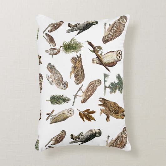 ヴィンテージフクロウの水彩林の模様 アクセントクッション (正面(垂直))
