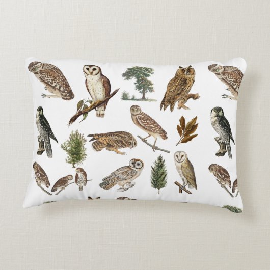 ヴィンテージフクロウの水彩林の模様 アクセントクッション (裏面)