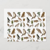 ヴィンテージフクロウの水彩林の模様 シーズンポストカード (正面/裏面)