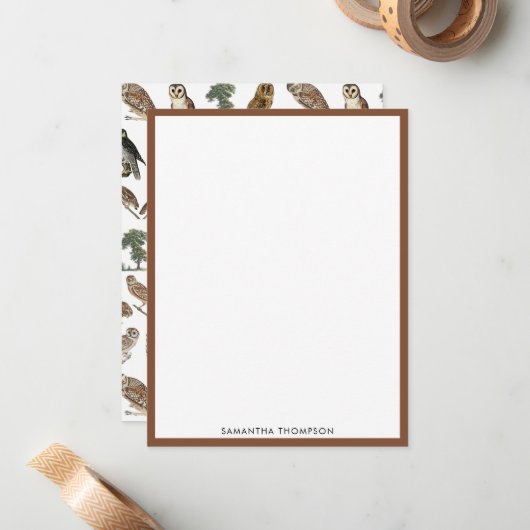 ヴィンテージフクロウの水彩林の模様 ノートカード (正面/裏面インサイチュ)