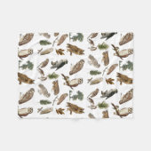 ヴィンテージフクロウの水彩林の模様 フリースブランケット (正面(横))