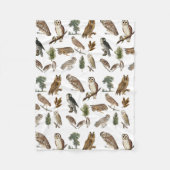 ヴィンテージフクロウの水彩林の模様 フリースブランケット (正面)