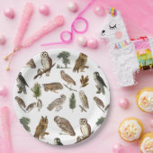 ヴィンテージフクロウの水彩林の模様 ペーパープレート (パーティー)