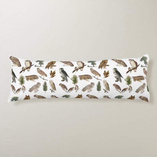 ヴィンテージフクロウの水彩林の模様 ボディピロー (正面)