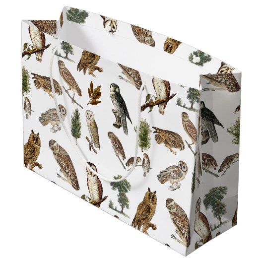 ヴィンテージフクロウの水彩林の模様 ラージペーパーバッグ (裏面アングル)