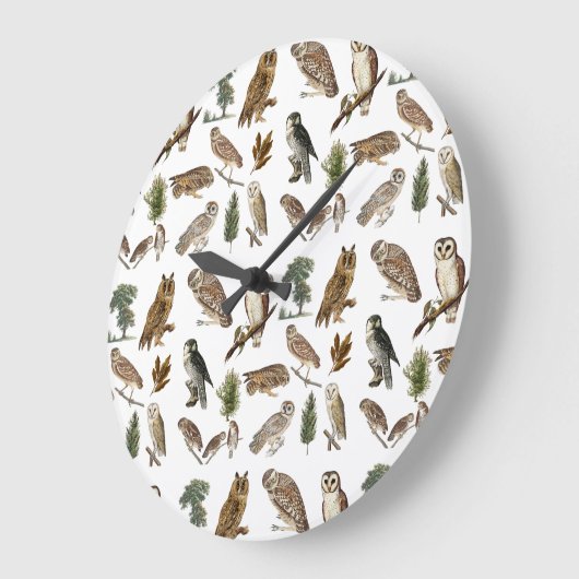 ヴィンテージフクロウの水彩林の模様 ラージ壁時計 (傾斜)