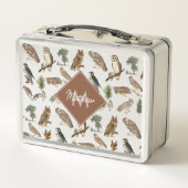ヴィンテージフクロウの水彩林模様モノグラム メタルランチボックス (裏面)