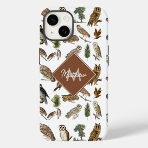 ヴィンテージフクロウの水彩林模様モノグラム Case-Mate iPhone 14ケース