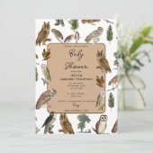 ヴィンテージフクロウの水色の森の鳥赤ちゃんシャワー 招待状 (スタンド正面)