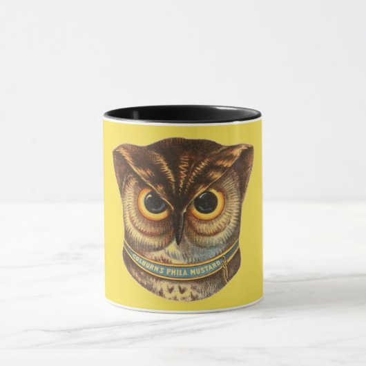 ヴィンテージフクロウイラストレーションマスタード広告 マグカップ (中央)