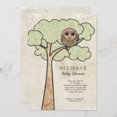 ヴィンテージフクロウインツリーベビーシャワーパーティー招待状 招待状 (正面/裏面)