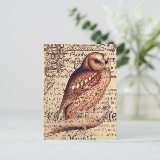 ヴィンテージフクロウエフェメラデコパージポストカード ポストカード (スタンド正面)