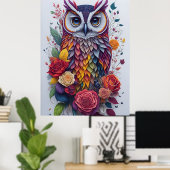 ヴィンテージフクロウスケッチ – ウォールアート – ポスター (ホームオフィス)