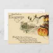 ヴィンテージフクロウハロウィーンのカボチャのちょうちんウィッチハロウィーン ポストカード (正面/裏面)