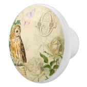 ヴィンテージフクロウフローラセラミックノブと美しいバラ セラミックノブ (右)