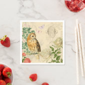 ヴィンテージフクロウフローラ紙ナプキンと美しいバラ スタンダードカクテルナプキン (インサイチュ)