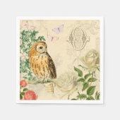 ヴィンテージフクロウフローラ紙ナプキンと美しいバラ スタンダードカクテルナプキン (正面)