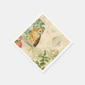 ヴィンテージフクロウフローラ紙ナプキンと美しいバラ スタンダードカクテルナプキン (角)