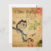 ヴィンテージフクロウフローラ花フランスのカートルポストエール ポストカード (正面/裏面)