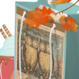 ヴィンテージフクロウ可愛い秋のクラフトブルーブラウン スモールペーパーバッグ