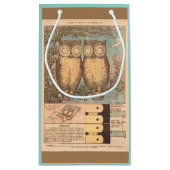 ヴィンテージフクロウ可愛い秋のクラフトブルーブラウン スモールペーパーバッグ (裏面)