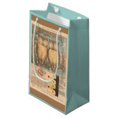 ヴィンテージフクロウ可愛い秋のクラフトブルーブラウン スモールペーパーバッグ (正面アングル)