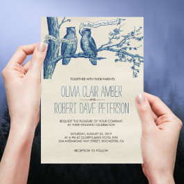 ヴィンテージフクロウ夫婦の木婚式 招待状