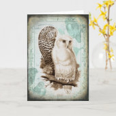 ヴィンテージフクロウ対グリーティングカード カード (黄色い花)