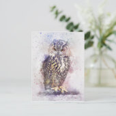 ヴィンテージフクロウ水彩鳥 ポストカード (スタンド正面)