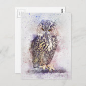 ヴィンテージフクロウ水彩鳥 ポストカード (正面/裏面)