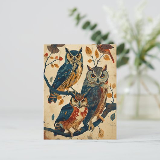 ヴィンテージフクロウ美術 ポストカード (スタンド正面)