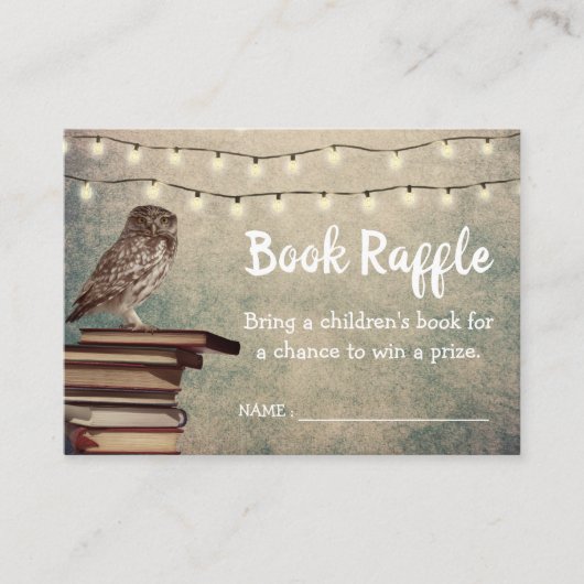 ヴィンテージフクロウ赤ちゃんシャワーブックラッフルチケット エンクロージャーカード (正面)