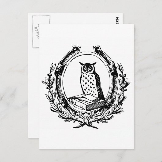 ヴィンテージフクロウ・ブック蔵書票 ポストカード (正面/裏面)