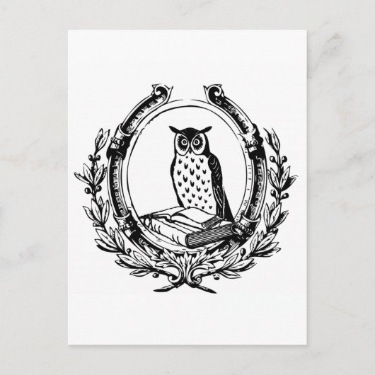 ヴィンテージフクロウ・ブック蔵書票 ポストカード (正面)